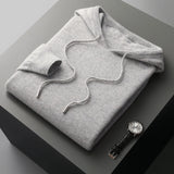 Jinquedai Autumn Winter New Merino Sweater Men's 100% Wool Hooded Collar Knitted Pullover Casual long Sleeved Hoodie jinquedai