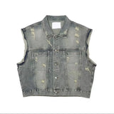 Jinquedai Y2K Harajuku Denim Vest Jacket Men Summer American Street Motorcycle Punk Sleeveless Coats Distressed Washed Cowboy Tops New jinquedai