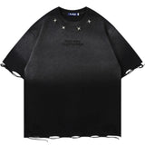 Jinquedai Distressed Ripped T Shirts Metal Star Tee Emrboidery Vintage Loose Tshirt 2024 Men Harajuku Streetwear Oversized Hip Hop T-shirt jinquedai