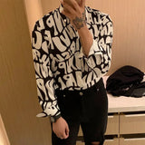 Jinquedai High End English Fun Letter Printed Inch Shirt Autumn New Trend Shirt Men's Long Sleeved Slim Fit jinquedai