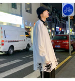 Men Long Sleeve T-shirts Ripped Clothes Simply Streetwear Handsome Solid All-match Cool Hip Hop Ulzzang Teens  Male Fashion jinquedai