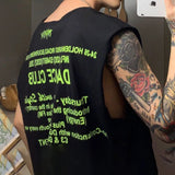 Jinquedai 2024 New Summer Vest Hooded Sleeveless T-Shirt Boys Print Graffiti Punk Rock Tide Brand Loose Sweater Hip-hop Hoodie Vest jinquedai