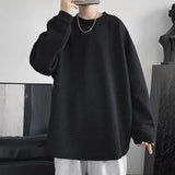 Korean Men Sweatshirts Hip Hop Solid Color Basic O Neck Oversized Pullovers  Autumn Fashion Casual Long Sleeve Tops jinquedai