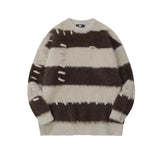 Jinquedai Japanese Striped Men Sweater Loose Color Block Wearing Rope Mink Velvet Round Neck Knit Tops Hip Hop Trendy Men Pullover Autumn jinquedai