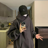 Jinquedai Harajuku High Collar Loose Hoodie Spring Hip Hop Sweatshirt Hooded Baggy Fashion Streetwear Black/Gray Long Sleeve Men Hoodies jinquedai