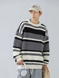 Jinquedai Japanese Style Striped Sweater Men's Fall and Winter Models Retro Versatile Pullover Thick Needle Loose Fashion Trend Knitwear