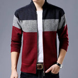Spring Winter New Men's Cardigan Single-Breasted Fashion Knit  Plus Size Sweater Stitching Colorblock Stand Collar Coats Jackets jinquedai