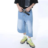 Jinquedai Casual Male Jeans Wide Leg Denim Shorts Contrast Color Male Fashion Washed 2024 Summer New Fashion Loose Knee Length jinquedai