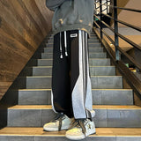 Jinquedai Baggy Casual Side Stripe Men Sweatpants Thicken Warm Korean Style Patchwork Color Clash Sports Pants Harajuku Man Trousers jinquedai