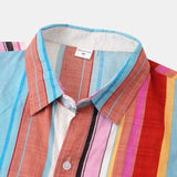 Jinquedai Summer Men Colorful Striped Shirts Fashion Hawaiian Blouse Casual Short Sleeve Button Shirts Tops jinquedai