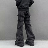 Y2K Punk Black American Street Rock Retro High Waist Oversized Jeans Men Raw Edge Washed Darkwear Wide Leg Trousers Men jinquedai