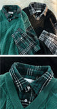 Jinquedai Plaid pattern fake two-piece design long sleeves lapels knit pullover sweaters men high street casual loose fashion versatile jinquedai