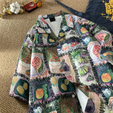 Jinquedai Harajuku Cartoon Colourful Fruit Pattern Short Sleeve Shirt Loose Summer Couple Casual Shirts Men Women Hawaiian Shirt jinquedai