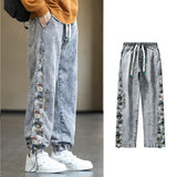 Jinquedai Plus Size Men's Jeans Fashion Bear Patchwork Wide Leg Baggy Denim Pants Men Hip Hop Streetwear Straight Jean Trousers 8XL jinquedai