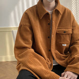 Jinquedai American Street Corduroy Solid Color Men Shirts Fashion Long Sleeve Blouses Tops Casual Spring Autumn Male Loose Thicken Shirts jinquedai