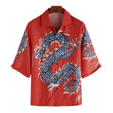 Jinquedai Summer Clothing Men's Loose Stylish Hip Hop Shirt Casual Graphics Dragon Printed Mid-sleeved Shirts for Men Fashion Big Size Top jinquedai