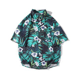 Jinquedai  Hawaiian Flower Shirt Men's Graffiti Printed Short Sleeve Shirt Trendy American Cuban Collar Beach Shirt Couple's Clothing jinquedai