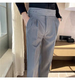 Jinquedai Italian Style Men Naples Suit Pants High Waist Slim Fit Small Feet Ankle-Length Pants Spring Fashion Business Casual Trousers jinquedai