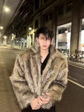 Jinquedai 2025 Men's Winter Warm Thicken Coat Artificial Fox Fur Plush Overwear Trendy New Street Fashion Outerwear Male Tops jinquedai