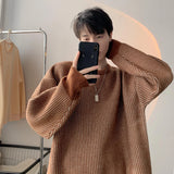 Jinquedai  Striped Knitted Sweater Coat Men Japanese Oversize Casual Autumn Winter Loose O-neck Pullovers for Man Street wear jinquedai