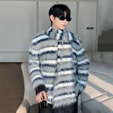 Winter Men's Sweater Niche Design Striped Contrast Color Pullovers Heavy Woolen Scarf Loose Mink Velvet Knitwear jinquedai