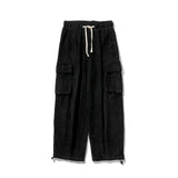 Jinquedai  Men Corduroy Straight Pant Big Pockets Sweatpant Elastic Waist Drawstring Vintage Sweatpants M-5XL Casual Baggy Joggers Pants jinquedai