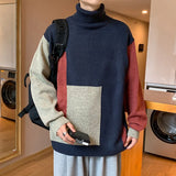 Men's Pullover Sweater Loose Patch Color Style Warm Tops Autumn Winter New Oversize Male Long Sleeve Knitwear jinquedai