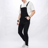 Jinquedai Autumn Stylish Men Simple Solid color Slim Bib Overalls Jumpsuits jeans Streetwear Male Strap Jeans jinquedai