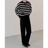 Knitted Light Luxury Pullovers Sweater Men Casual Vintage Henry Collar Striped Long Sleeve Tops Streetwear Autumn jinquedai