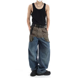 Patchwork Baggy Wide Leg Jeans Pants Men Distressed Denim Trousers Male Oversize Japanese Streetwear Safari Style Casual jinquedai