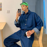 Jinquedai Men Clothing Jumpsuit 2024 Spring New Fashion Unisex Washing Denim Long-sleeved Overalls Korean Style Jumpsuit For Male jinquedai