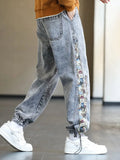 Jinquedai Plus Size Men's Jeans Fashion Bear Patchwork Wide Leg Baggy Denim Pants Men Hip Hop Streetwear Straight Jean Trousers 8XL jinquedai