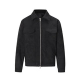 Vintage High Street Suede Material Crock Jacket With Zipper Lapel Casual Short Jacket For Men