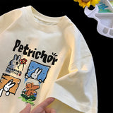 Jinquedai New Cute Cartoon T-shirt Rabbit Pattern Tops Unisex Round Neck Oversized T-Shirt Y2k Summer Tees Harajuku Sort Sleeve Tshirt jinquedai