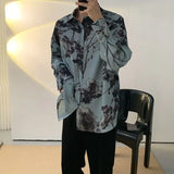 Jinquedai Fashion Streetwear Korean Printing Loose Turn-down Collar Man Long Sleeve Men's Clothing Button Spring Summer Thin Shirts Tops jinquedai