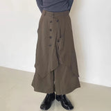 Jinquedai Men Dark Style Double Layer Irregular Skirts 2024 New Genderless Fashion Trend Retro Solid Color Loose Wide Leg Pants Unisex jinquedai