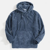 Men's Sweater Thickened Corduroy Long Sleeve Solid Kangaroo Pocket Shoulder Hoodie jinquedai