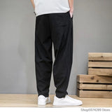 Jinquedai Spring Cotton Linen Pants Men Elastic Waist Casual Harem Pant Loose Sweatpants Traditional Chinese Trousers pantalons homme jinquedai