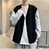 Sweater Vest Men Design Button Up Clothing Sleeveless Casual All-match Teens High Street Harajuku Knitwear Ins Handsome Popular jinquedai