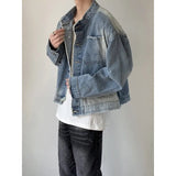 Jinquedai Men Hip-hop Denim Jacket Gradient Rough Edge Shoulder Pads Cowboy Coat Single Breasted Short Fashion Casual Men Outwear New jinquedai