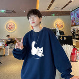 Men's Oversized Hoodie White Fashion 5XL Funny Hoodies Oversize for Men Cat Print Man Casual Wear Hoody Male Sweatshirt jinquedai