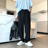 Jinquedai Summer Pleated Pants Men Fashion Oversized Ice Silk Pants Men Japanese Streetwear Loose Straight Pants Men Casual Trousers jinquedai