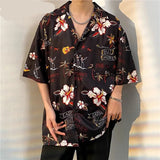 Jinquedai Light Mature Style Summer Beach Casual Short Sleeve Versatile Blouse Shirts Full Printed Street Men Turn-down Collar Retro Shirt jinquedai