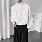 Jinquedai 2024 New Half-high Collar Solid Color Long Sleeve Shirt For Men Design Niche Luxury Korean Clothes Casual Loose Pullover Shirt jinquedai