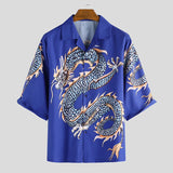 Jinquedai Summer Clothing Men's Loose Stylish Hip Hop Shirt Casual Graphics Dragon Printed Mid-sleeved Shirts for Men Fashion Big Size Top jinquedai