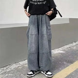 Y2k Baggy Cargo Jeans for Men Oversize Wide Leg Denim Pants Male Hip Hop Trousers Pockets Streetwear Loose Patchwork jinquedai