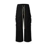 Jinquedai  Style Wide Leg Drawstring Black Cargo Pants Unisex Straight Baggy Casual Overalls Men's Street wear Loose Oversize Trousers jinquedai