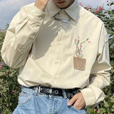 Jinquedai Men Japanese Corduroy Floral Embroidered Long-Sleeved Shirt 2024 New Genderless Fashion Youth Trend Comfortable Shirt Unisex jinquedai