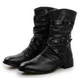 Men's Leather Boots High Quality Biker Boots Black Punk Rock Shoes Men's Women's Tall Boots Size 38--48