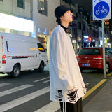 Men Long Sleeve T-shirts Ripped Clothes Simply Streetwear Handsome Solid All-match Cool Hip Hop Ulzzang Teens  Male Fashion jinquedai